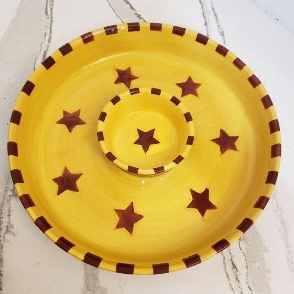 Lang Whats For Dinner Redware Star Serving Platter & Dip Bowl patriotic country - Picture 2 of 6